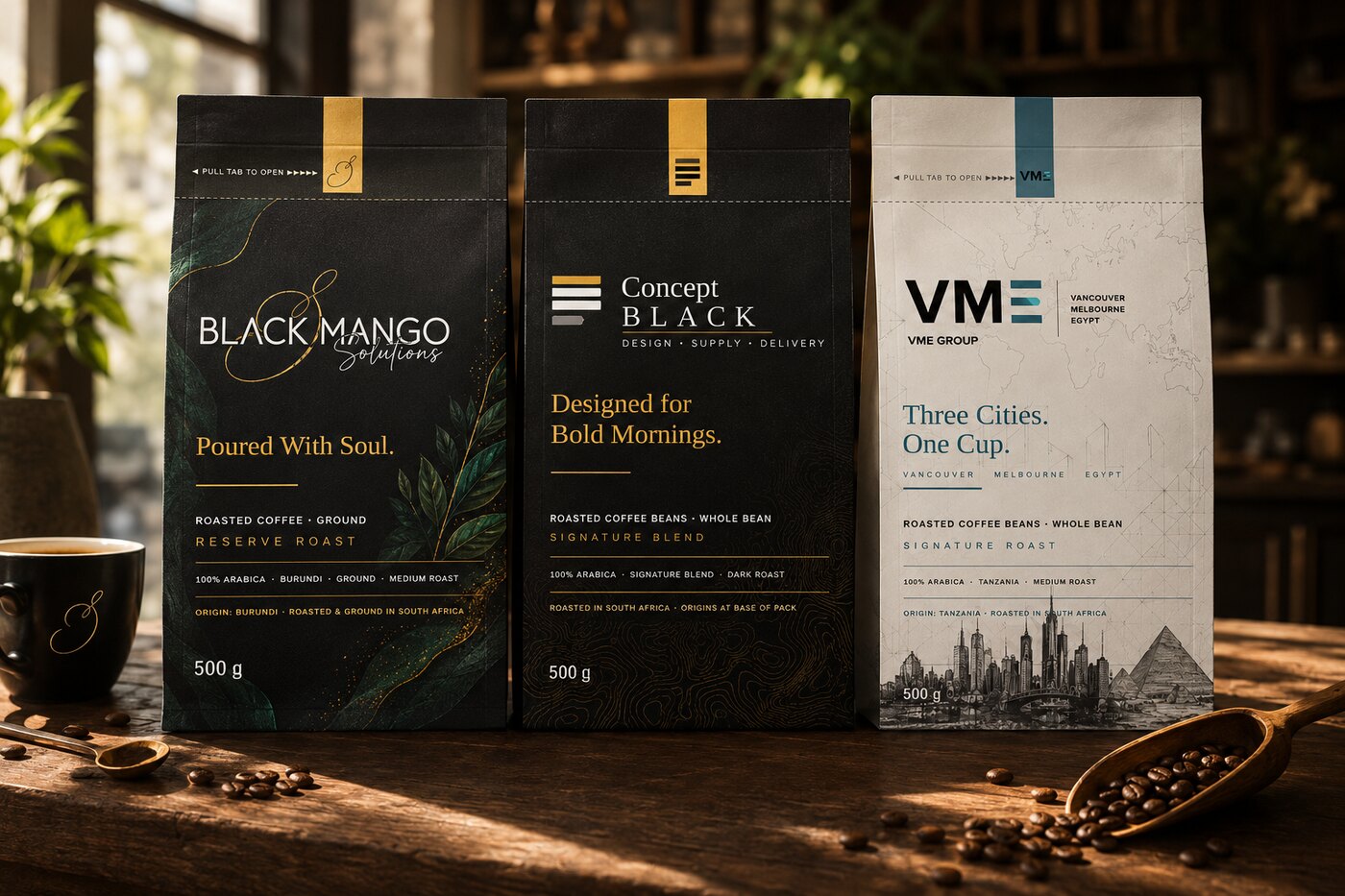 Concept Black coffee range — three roasts